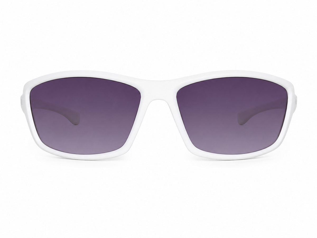 Gafas de sol para niños rectangulares con montura blanca y lentes oscuros UV400.
