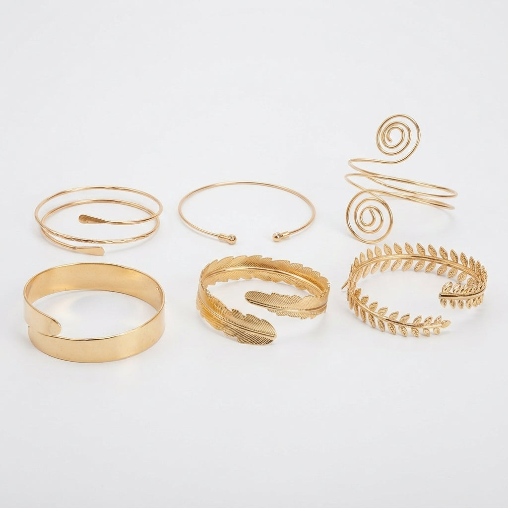 Set de Pulseras Metálicas en Color Dorado para Mujer.