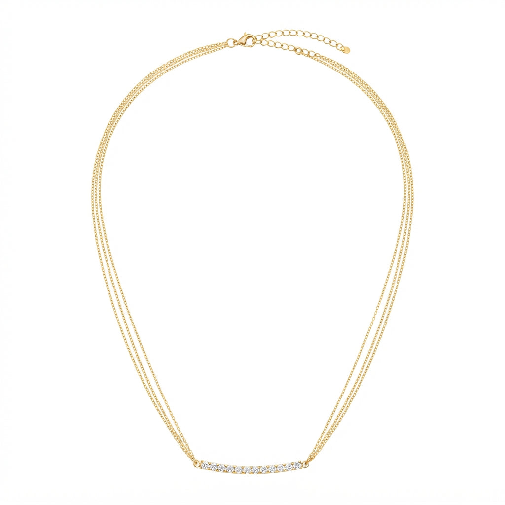 Collar Multicapa Dorado para Mujer con Cadenas Delgadas y Detalles Geométricos Ajustable.