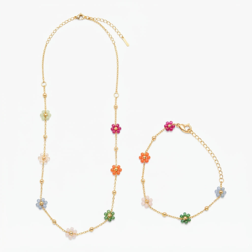 Set de Joyería Floral collar y pulsera.