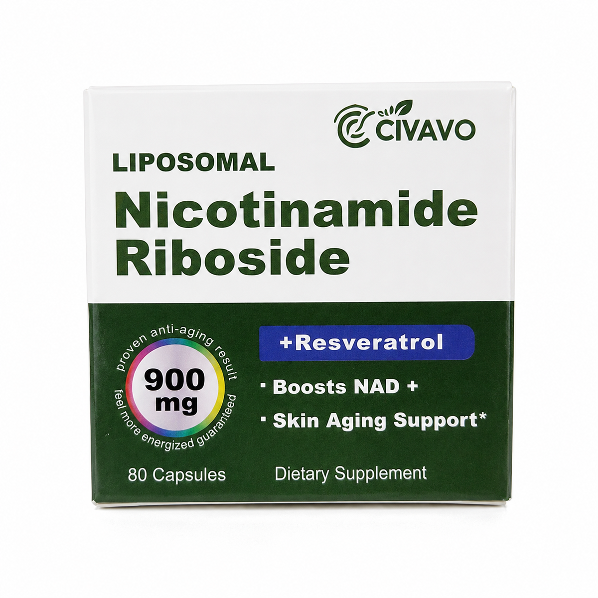 Suplemento Alimenticio de Nicotinamida Ribósido con Resveratrol 900 mg.