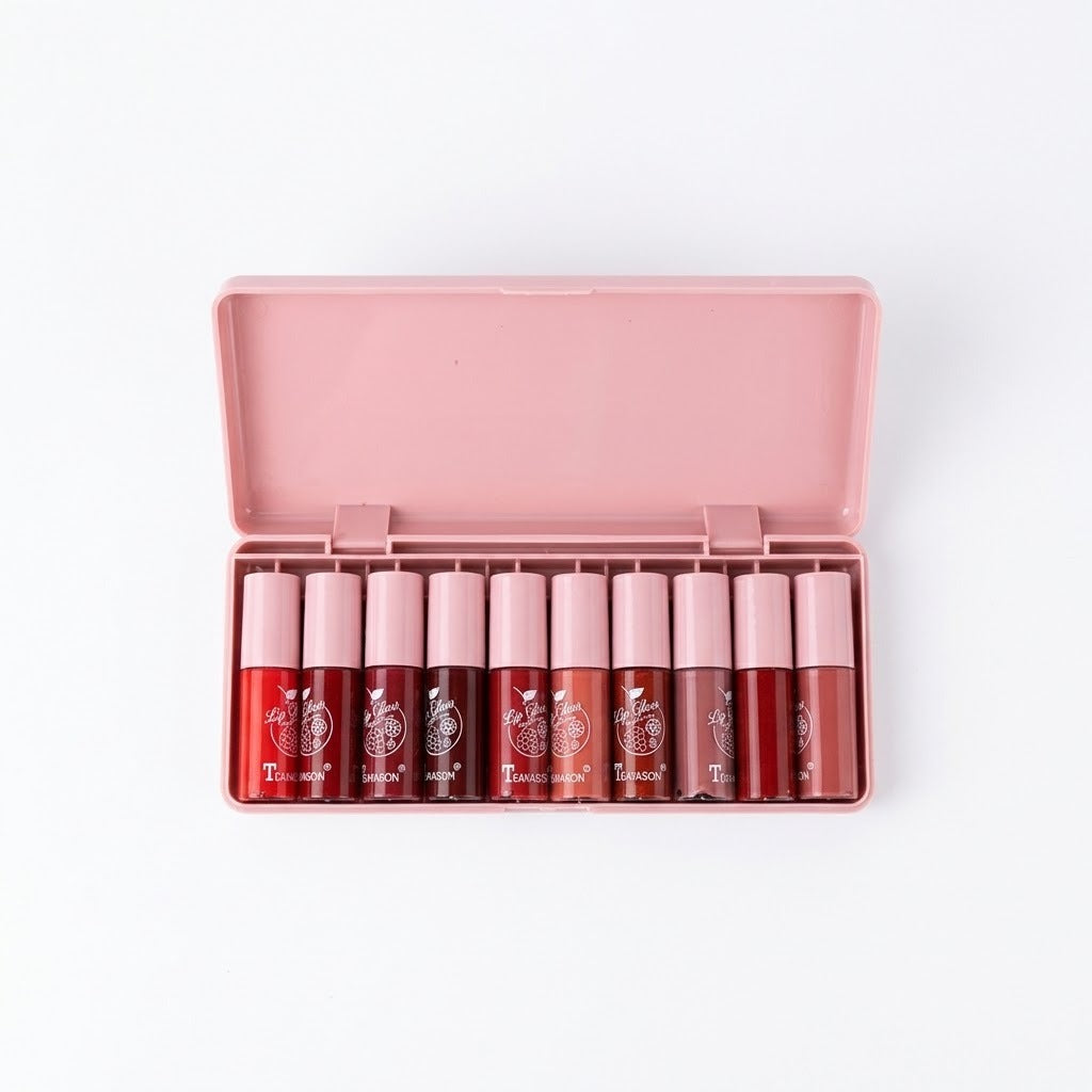 Juego de brillos labiales líquidos cuenta con tonos distintos en empaques mini.