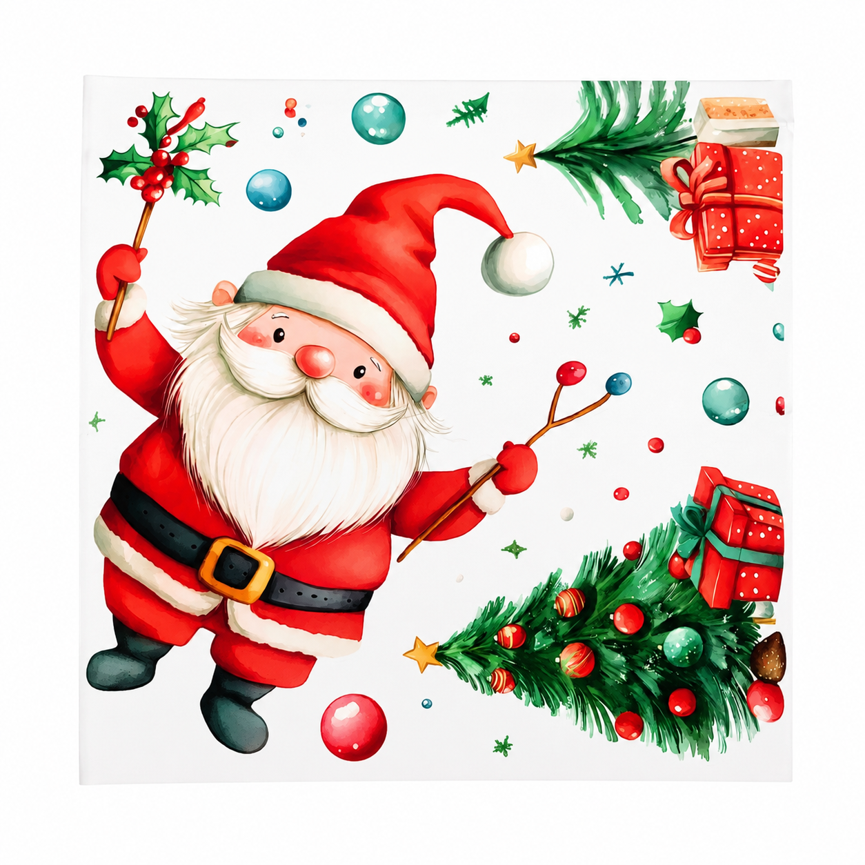 Calcomanía decorativa de pared con diseño de Papá Noel y elementos navideños.