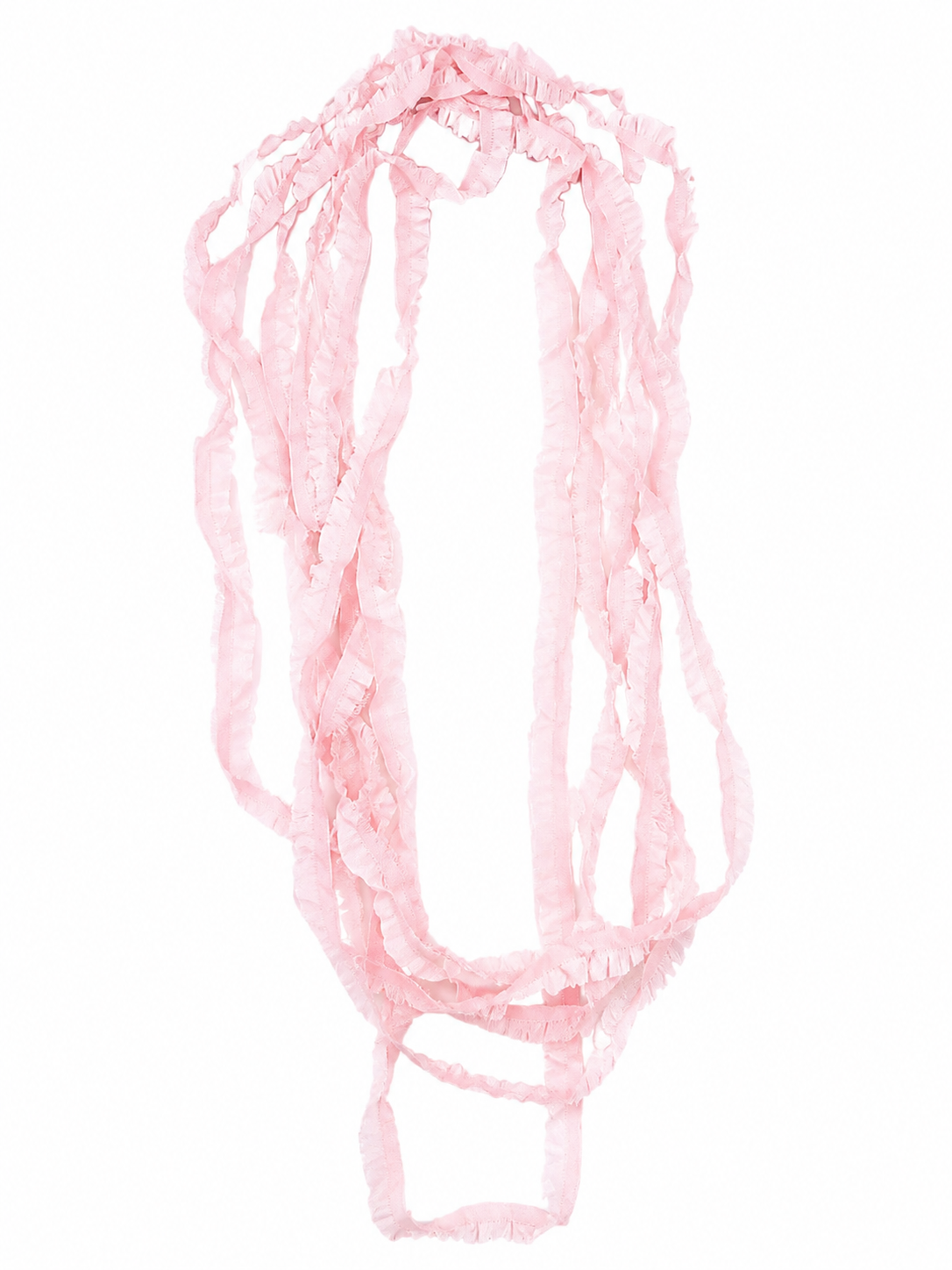 Tiras decorativas rosadas con diseño ondulado y acabado fruncido.