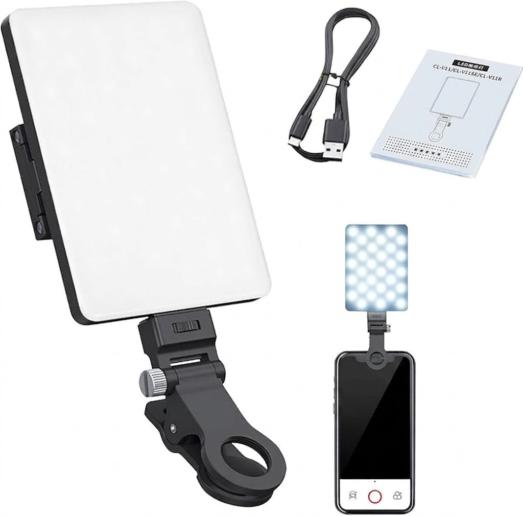Luz de relleno LED portátil, está diseñada para fotografía con teléfonos móviles y videoconferencias.
