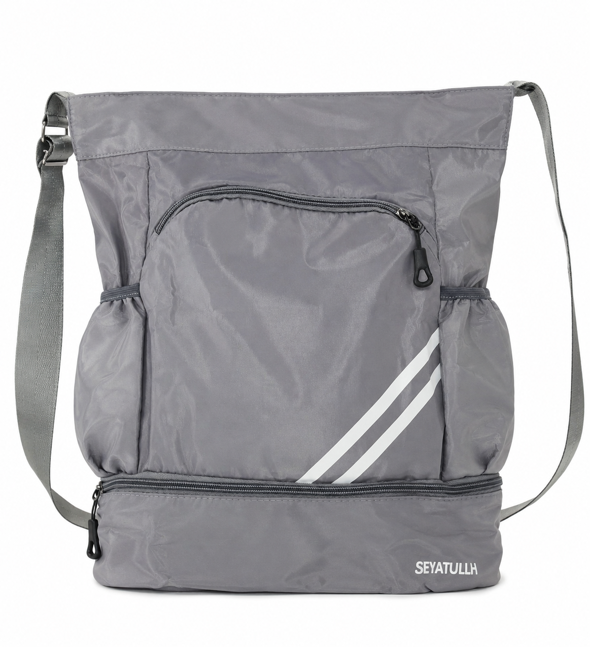 Bolso Tote Multifuncional Color Gris con Compartimentos y Bolsillo Frontal.