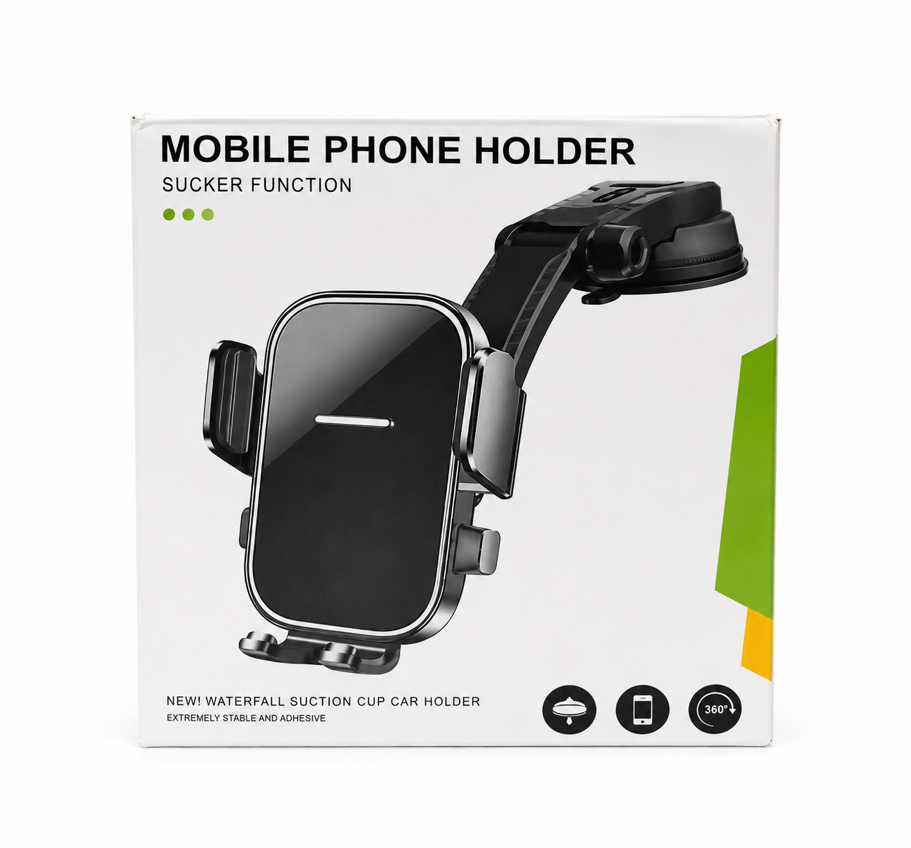 Soporte para teléfono celular con ventosa para automóvil y rotación de 360°.