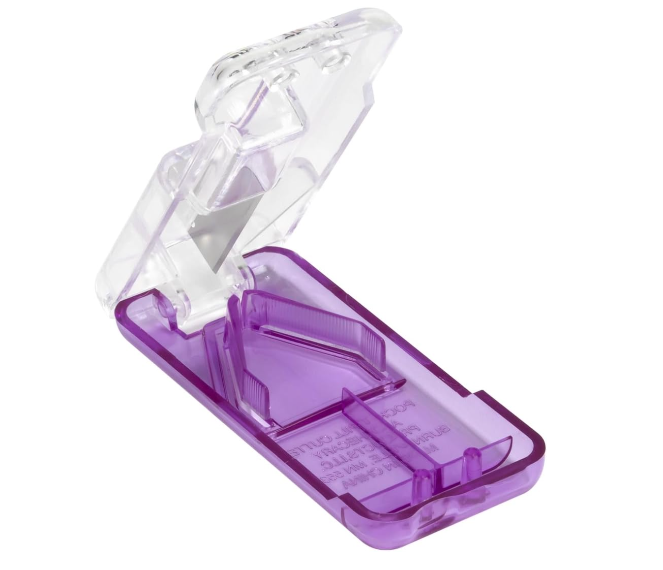 Cortador y divisor de pastillas con dispensador, morado.