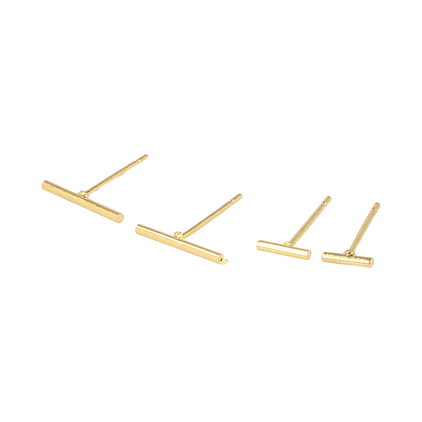 pendientes de tuerca minimalistas con forma de barra y acabado dorado.