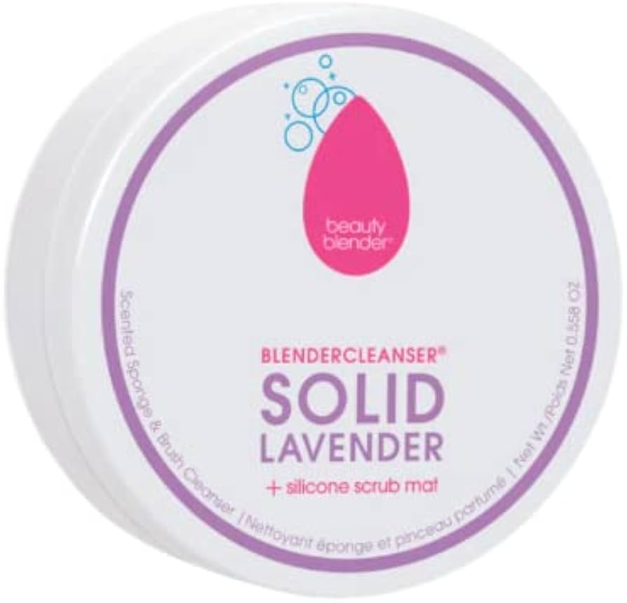 Limpiador sólido con aroma a lavanda para esponjas y brochas de maquillaje.