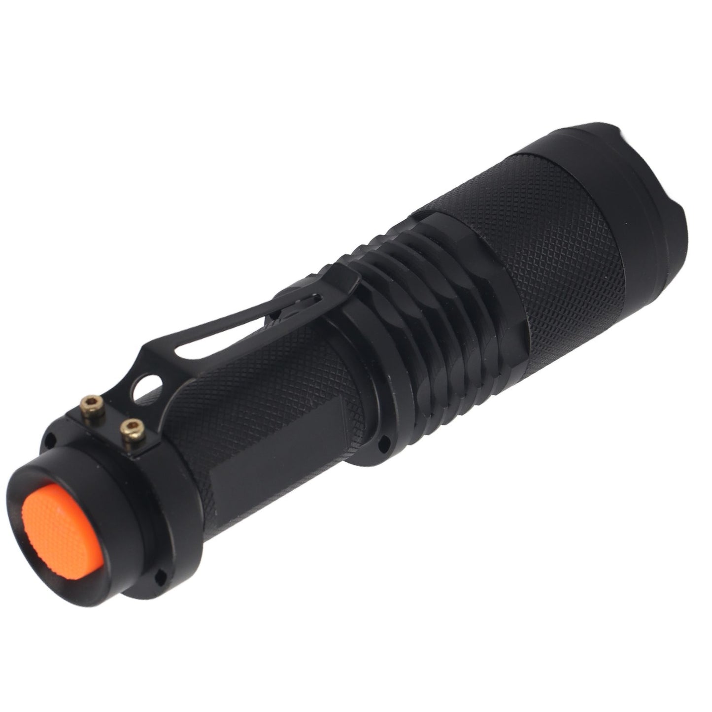 Mini linterna táctica LED de color negro.