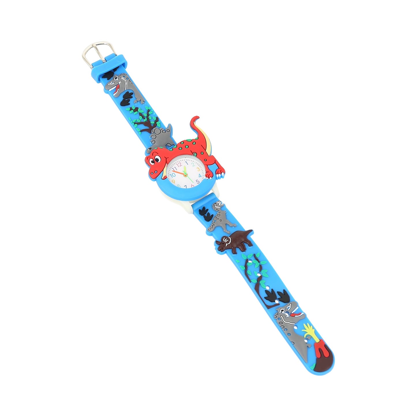 reloj infantil azul, dinosaurios.