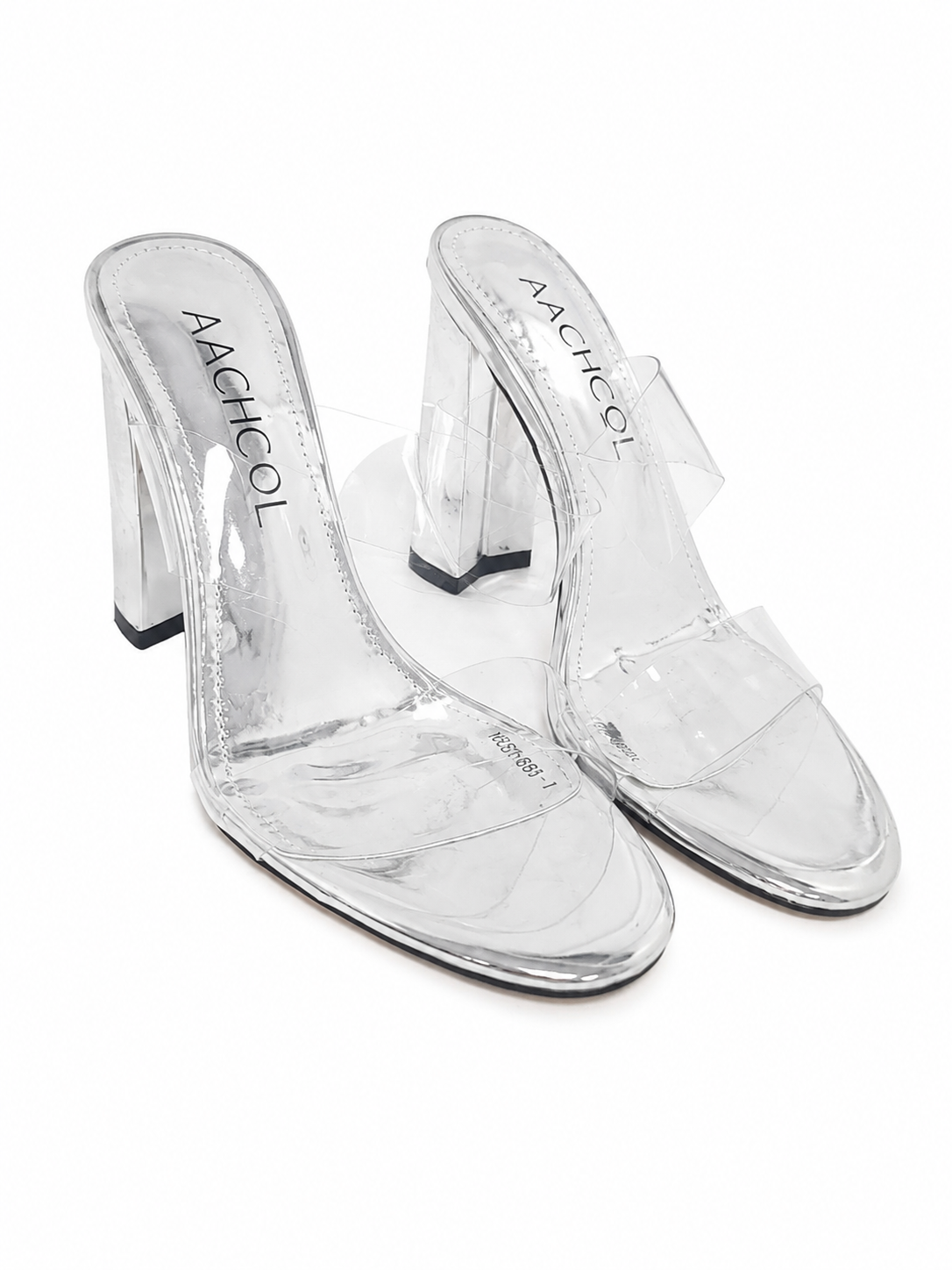 Sandalias Transparentes de Tacón Grueso Color Cristal, Talla 7.