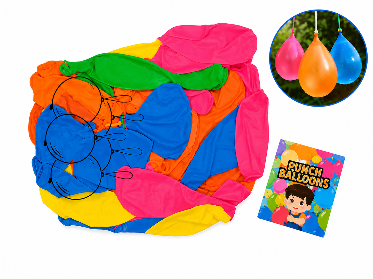 Globos Punch Balloons de Colores con Banda Elástica.