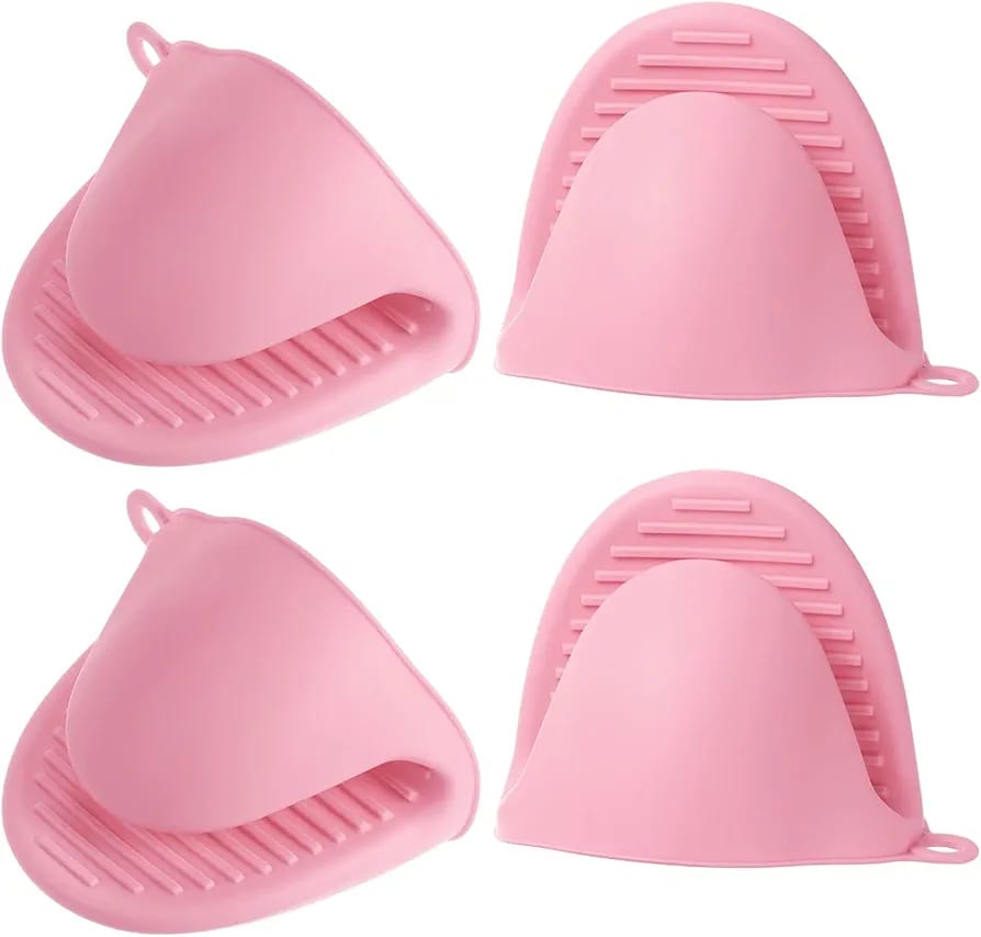 Guantes de cocina de silicona rosa, resistentes al calor