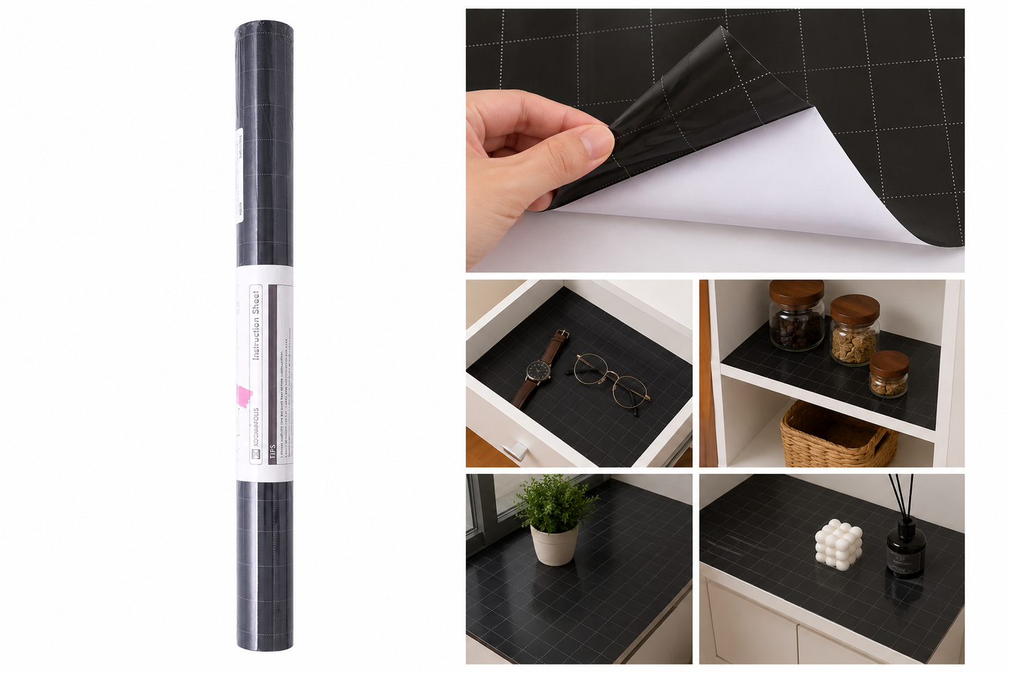 Papel Adhesivo Negro Mate para Forrado de Muebles y Superficies 17.5 x 118 Pulgadas.