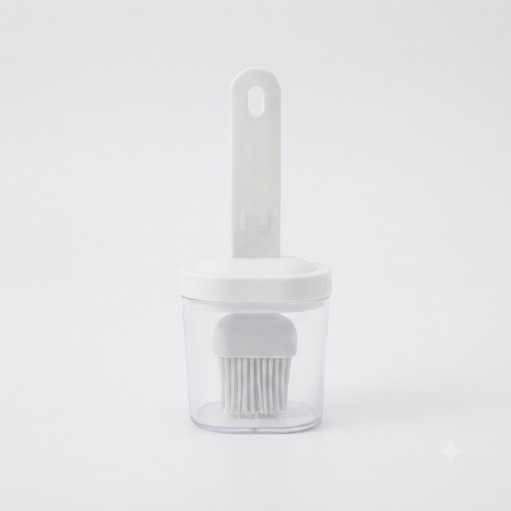 Botella dispensadora de aceite blanca 2 en 1 cuenta con un cepillo de silicona integrado para cocinar o hacer barbacoas.