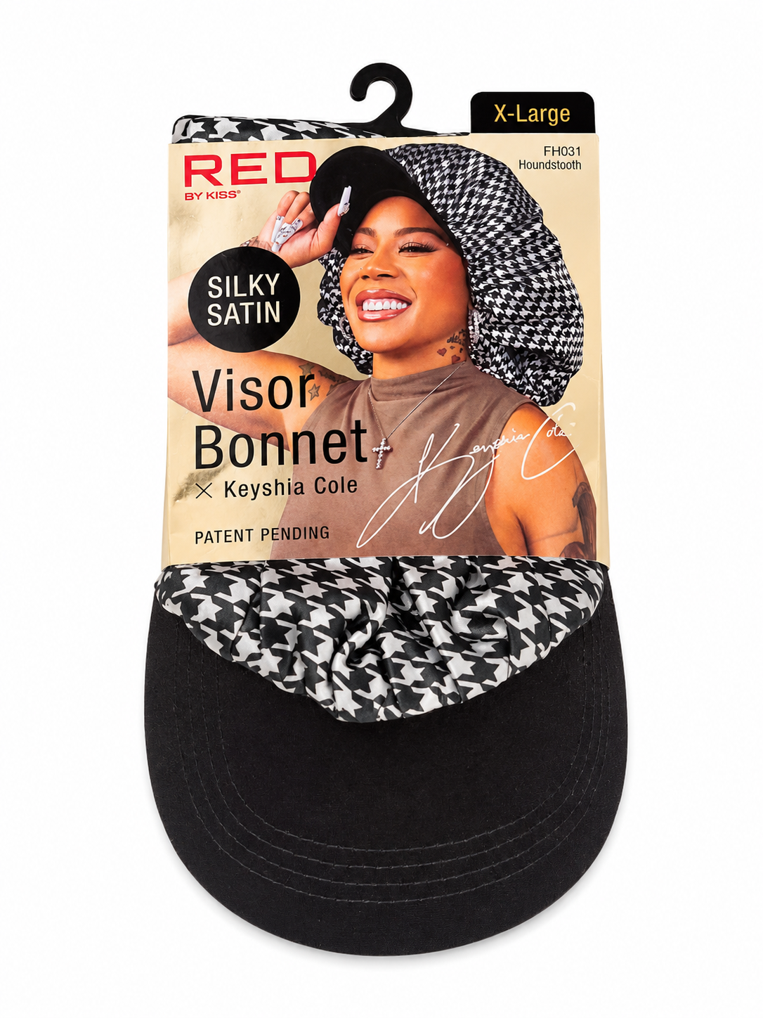 RED by Kiss Visor Bonnet Silky Satin X-Large – Gorro Satinado con Visera Estilo Houndstooth.