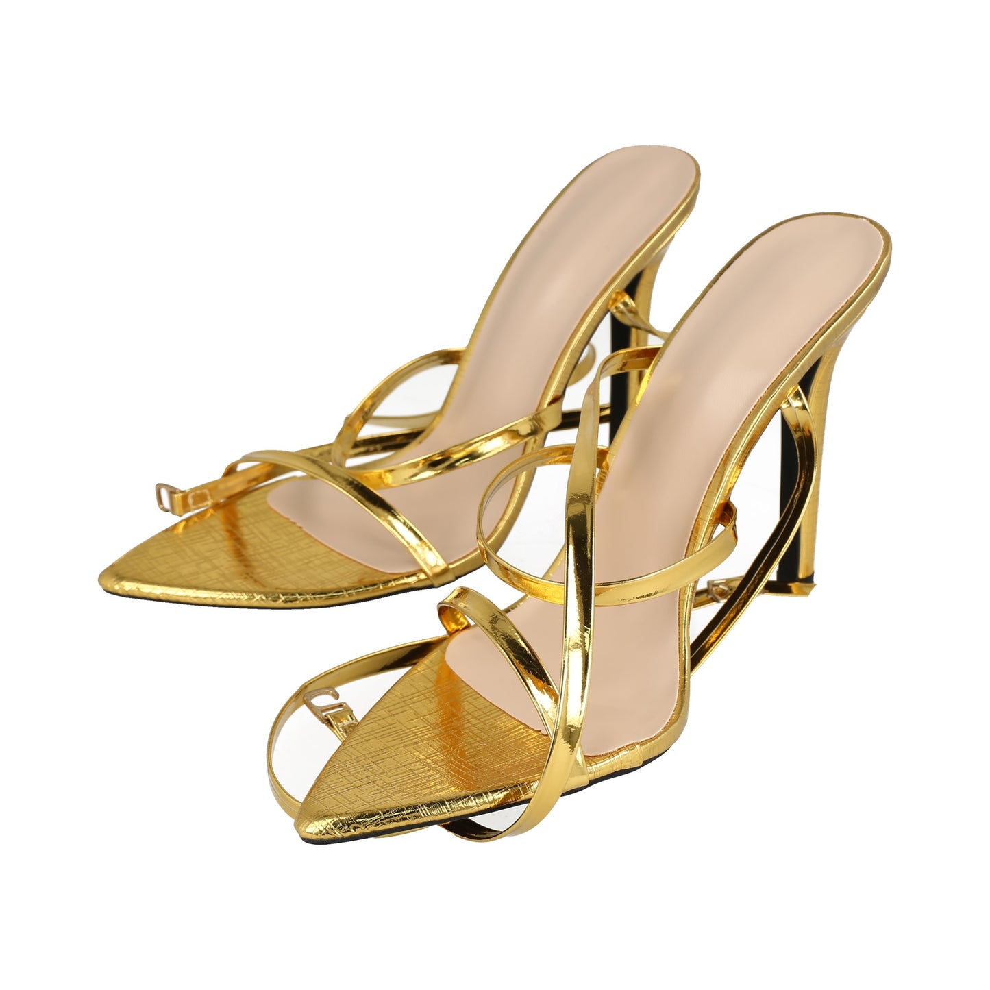 zapatillas de tacón alto doradas con tiras estilizadas size 40