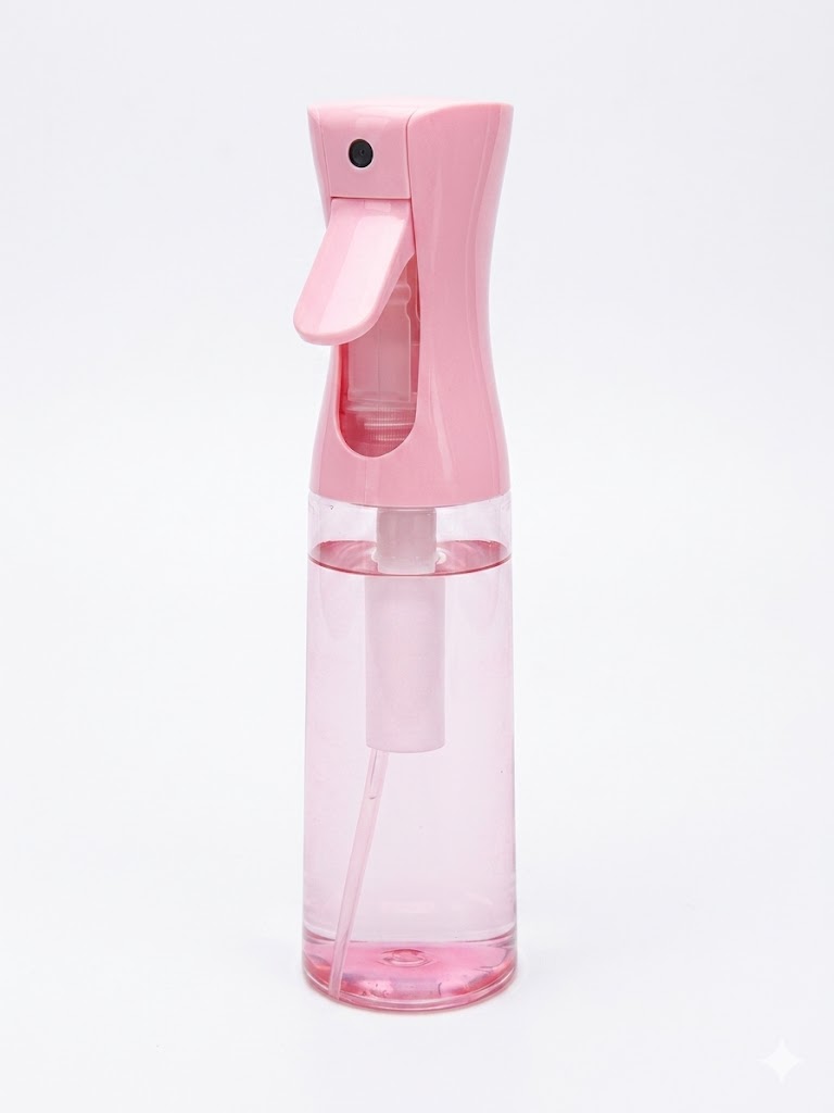Botella de spray ideal para peinar, desenredar o hidratar el cabello, ofreciendo una pulverización continua de niebla fina.