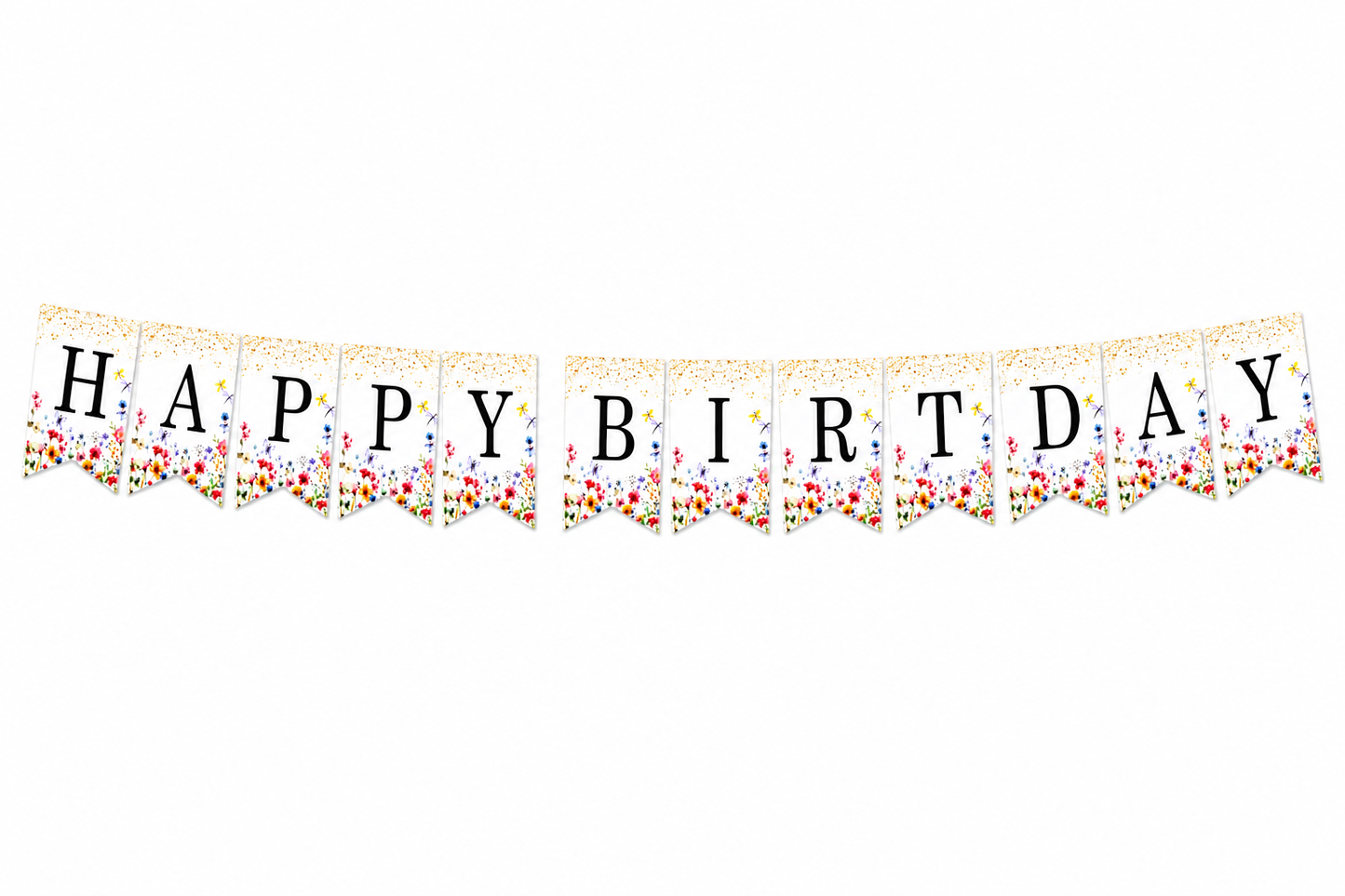 Banner Decorativo Happy Birthday con Diseño Floral.