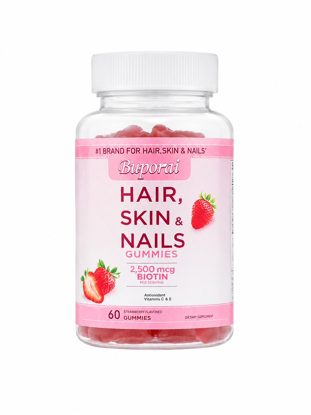 Gomitas con Biotina para Cabello, Piel y Uñas Sabor Fresa.