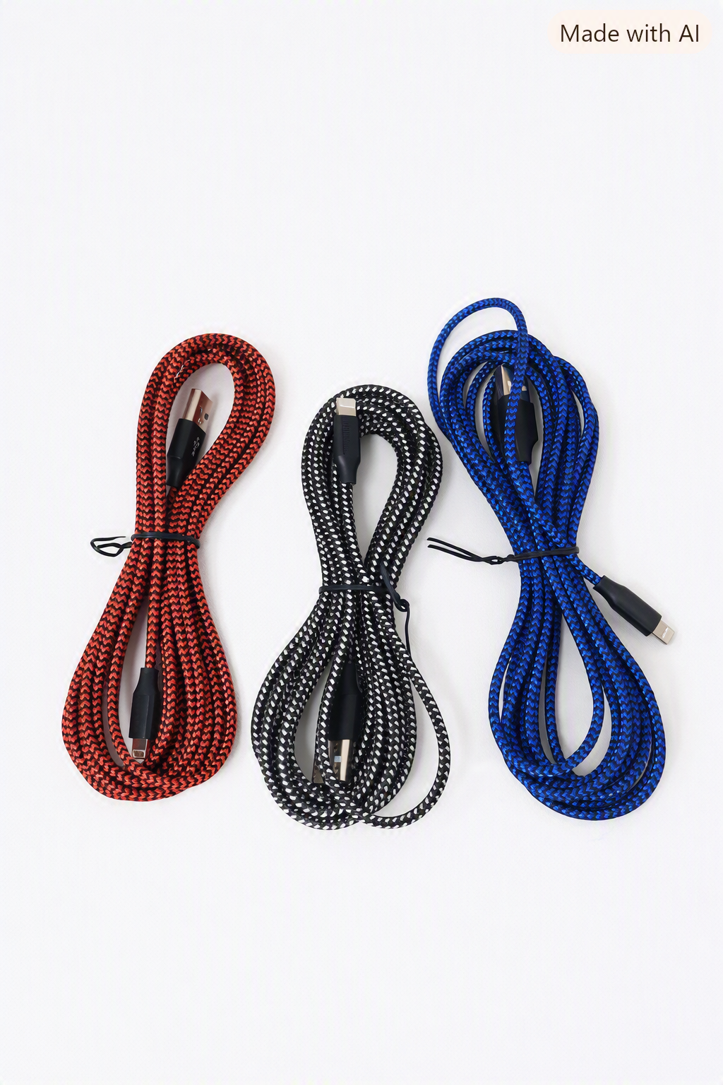 Paquete de tres cables cargadores USB lightning.