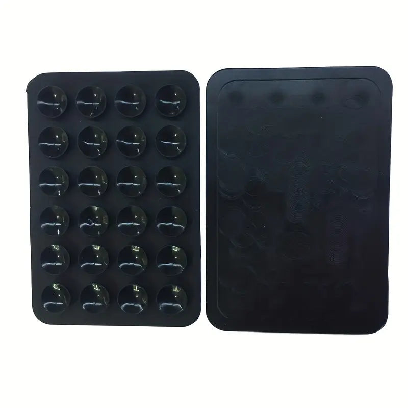 Soporte de teléfono de silicona negra con múltiples ventosas.