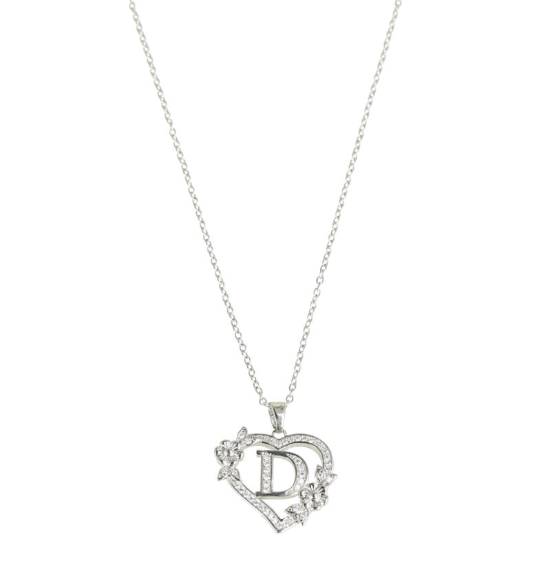 Collar de color silver con Corazon y letra D