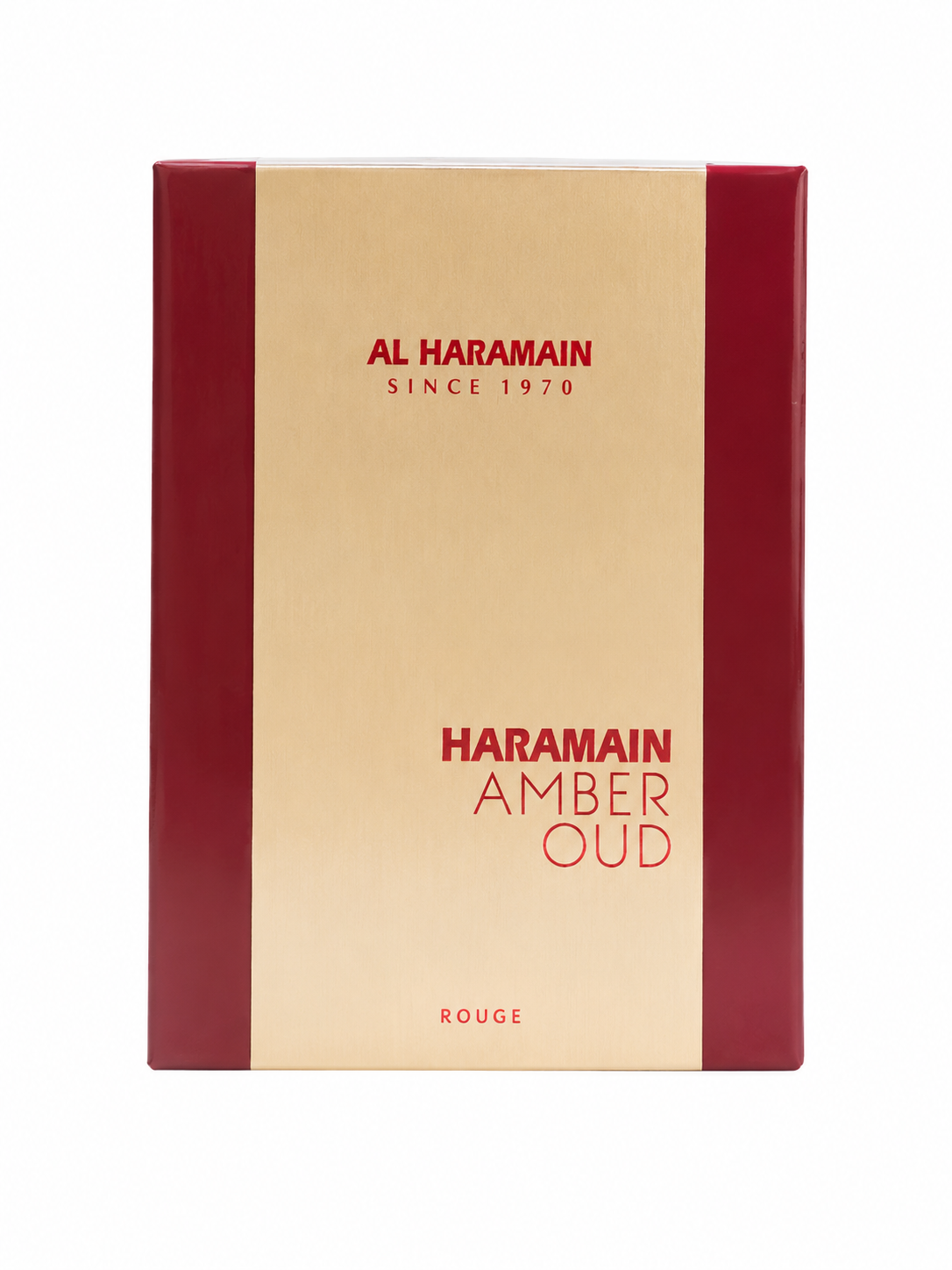 Fragancia unisex tipo eau de parfum con notas ámbar y oud en presentación de lujo.
