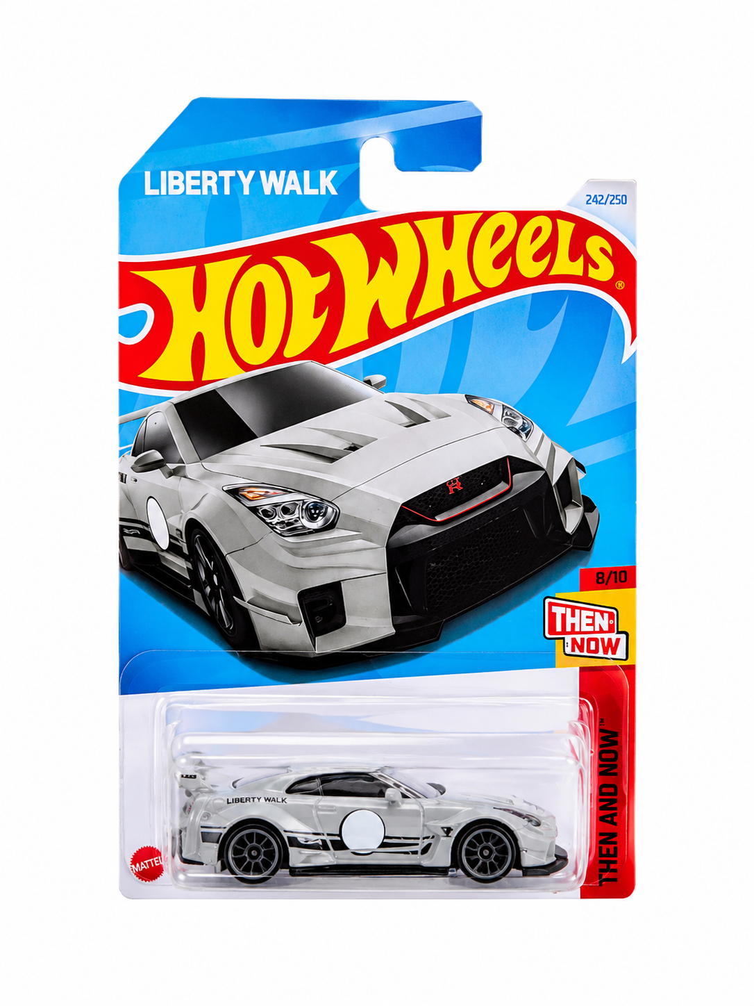 Carro de colección a escala Nissan GT-R R35 con kit de carrocería ancha en color gris.