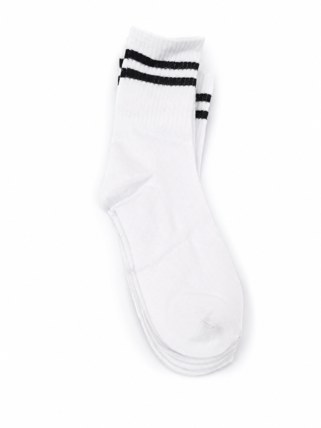 Calcetines Deportivos Blancos de Media Pantorrilla con Rayas Negras. (6 pares)