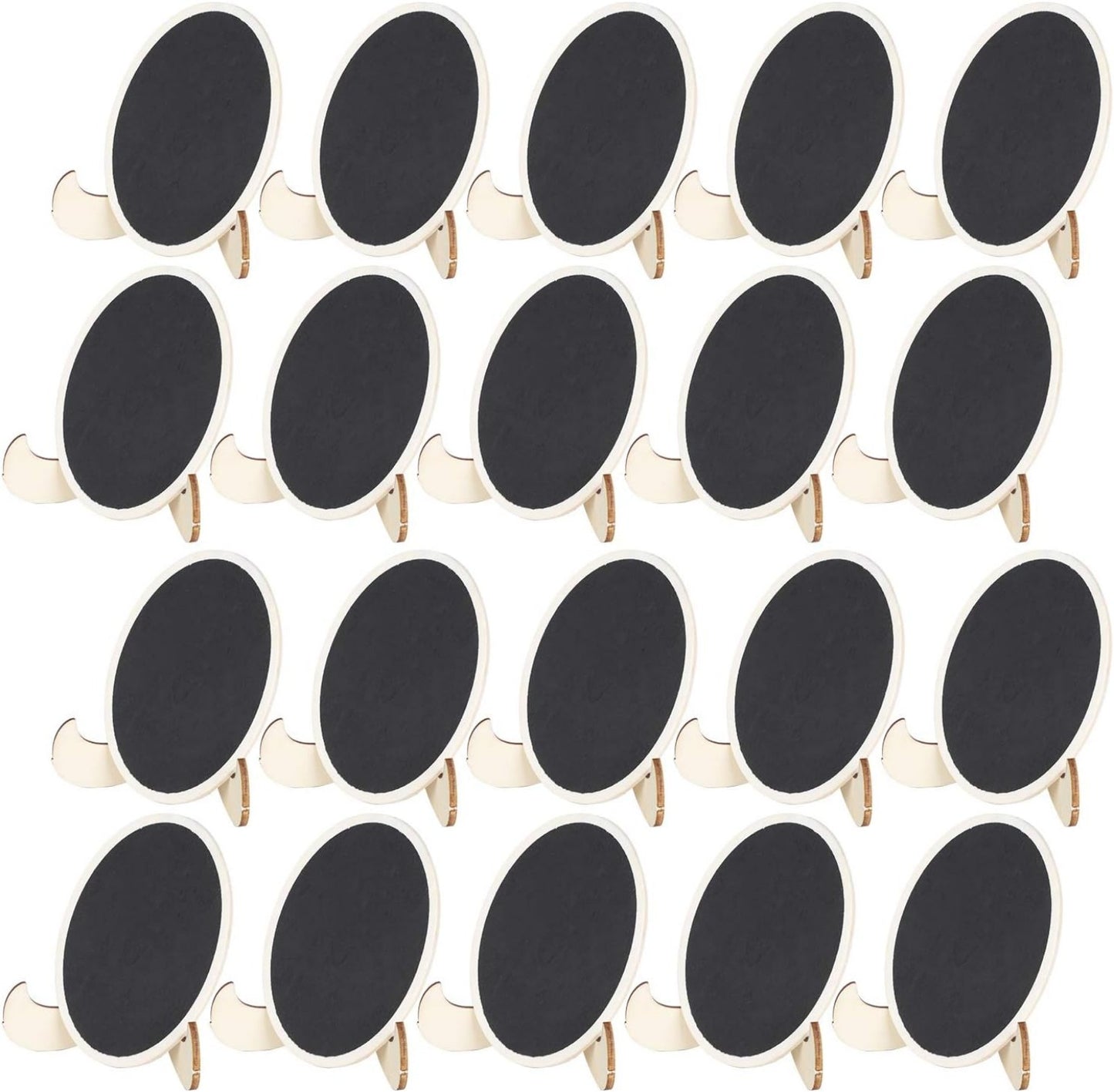Set de 20 Pizarras Miniatura Ovaladas con Soporte de Madera para Señalización y Decoración.