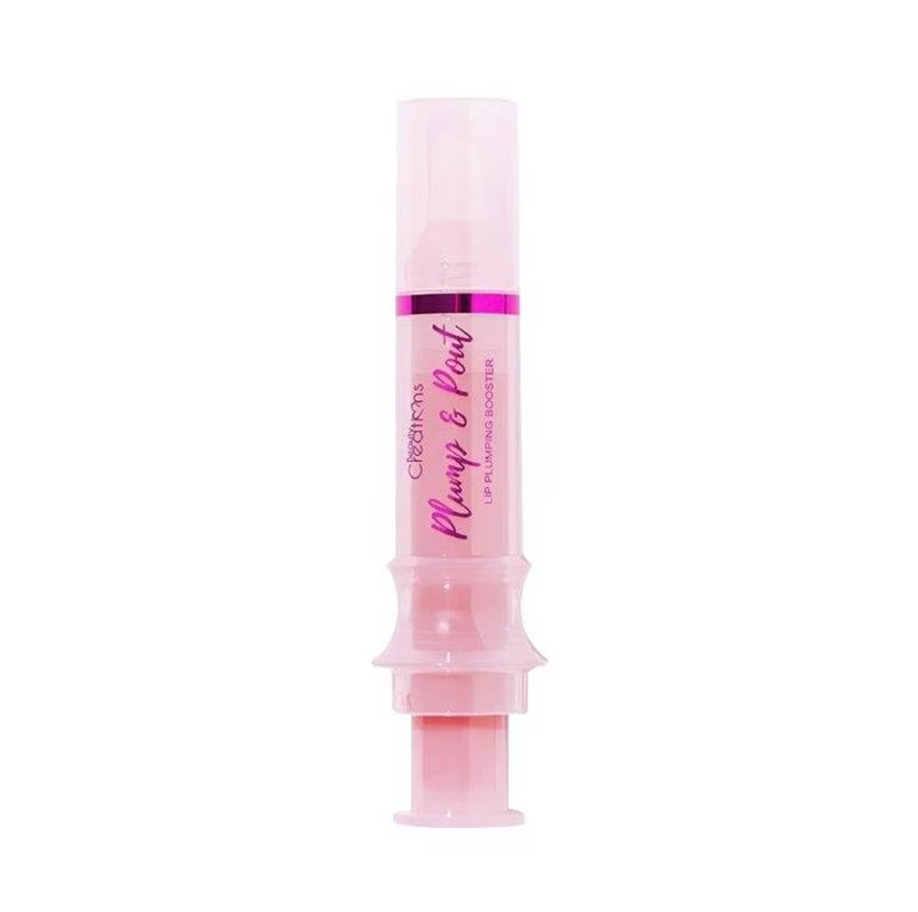 Brillo labial voluminizador con un empaque único en forma de jeringa.
