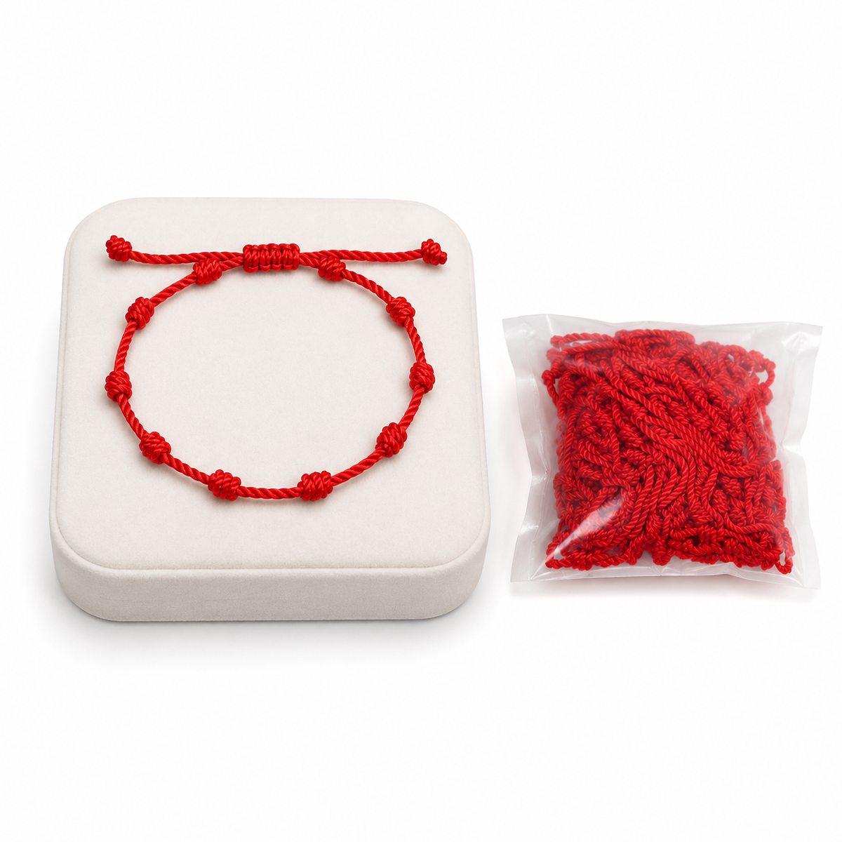 Pulseras rojas ajustables con diseño de nudos, 25 piezas.