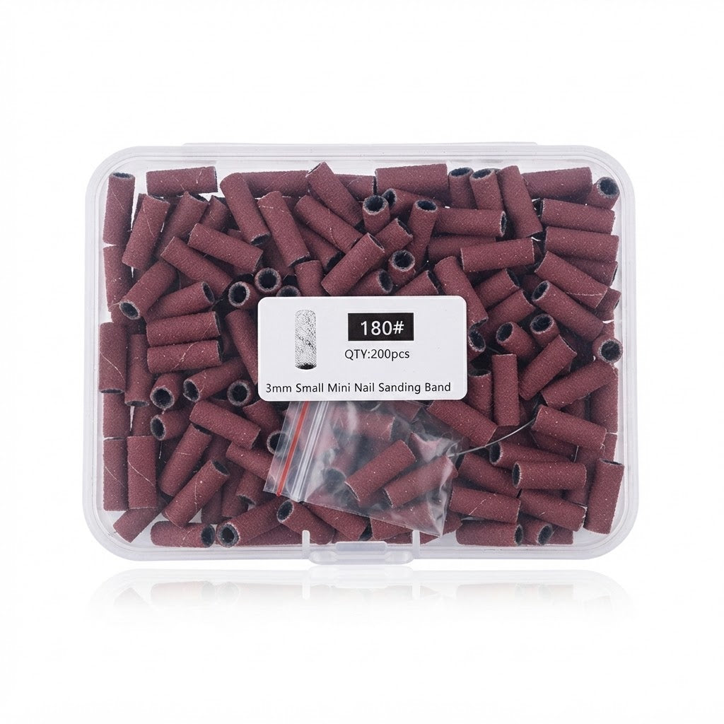 Bandas de lijado miniatura de 3 mm grano 180# para pulido de uñas, con una cantidad de 200 piezas.