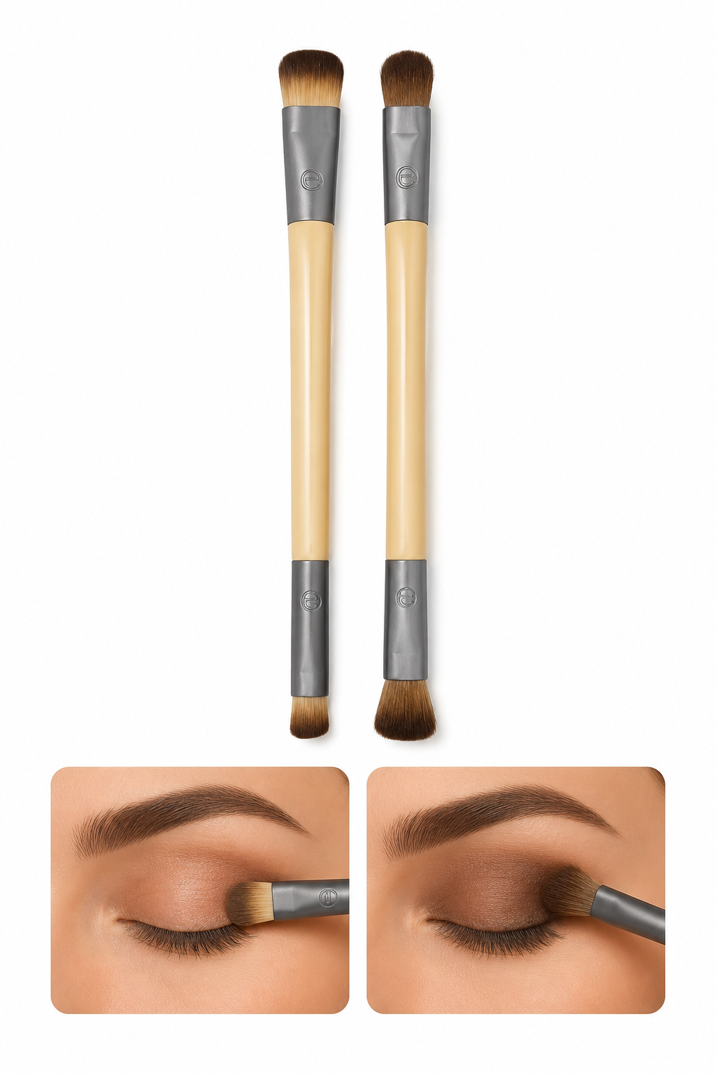 Set de Brochas Dobles para Maquillaje Beige y Gris.