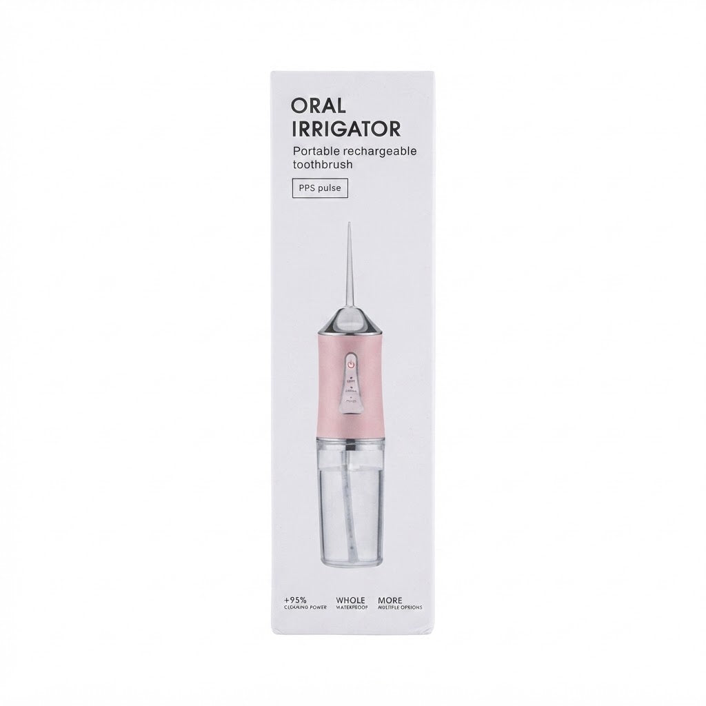 Irrigador oral portátil recargable de diseño inalámbrico.