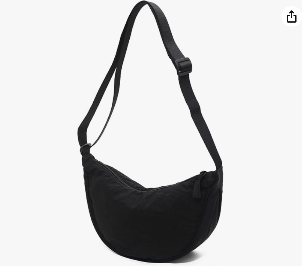 Bolso cruzado de nailon negro tipo media luna
