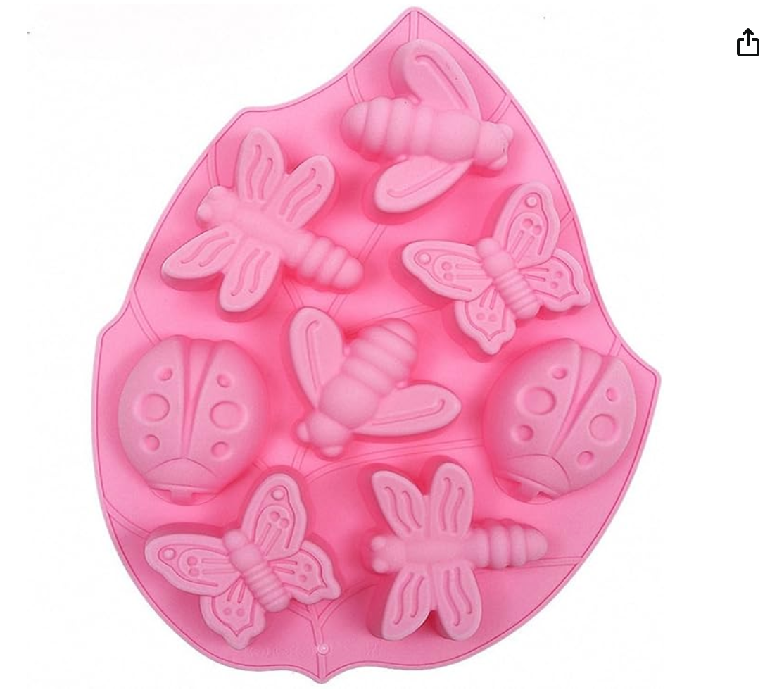 Molde de silicona figuras de insectos, rosa.