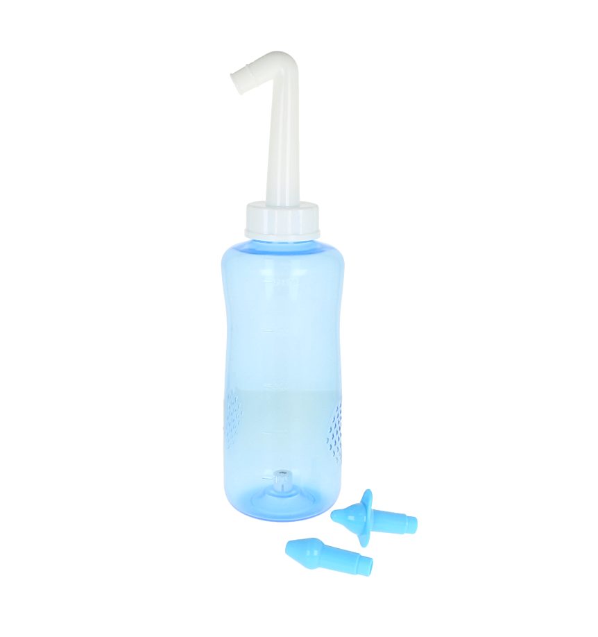 Irrigador nasal utilizado para realizar lavados nasales.