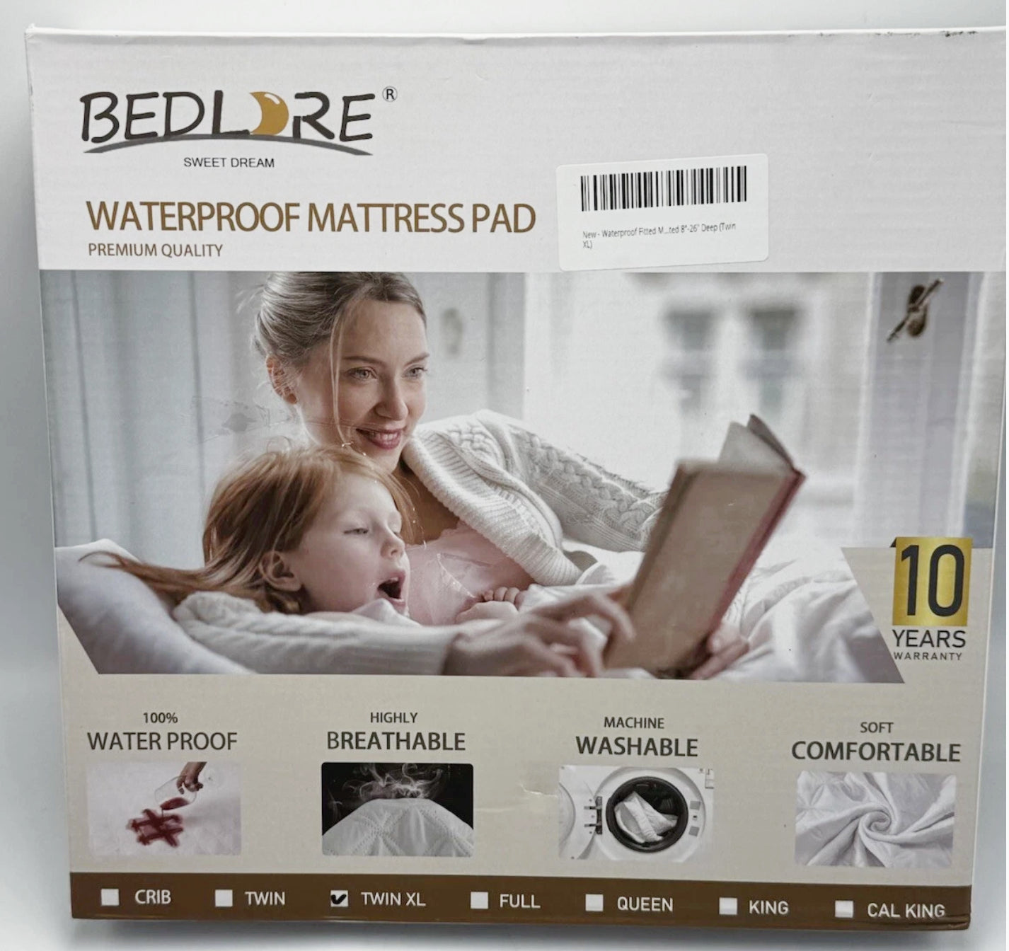 Protector de colchón impermeable Bedlore Twin XL Sweet Dream, lavable.