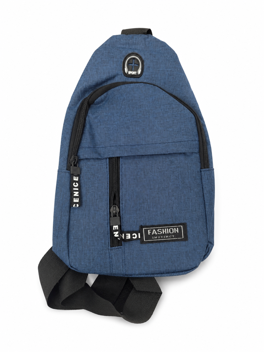 Mochila Bandolera Compacta Color Azul con Múltiples Bolsillos.