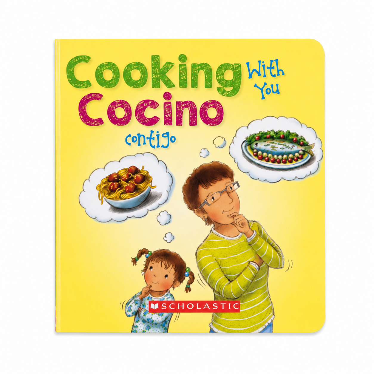 Libro infantil bilingüe de cocina para aprender inglés y español.