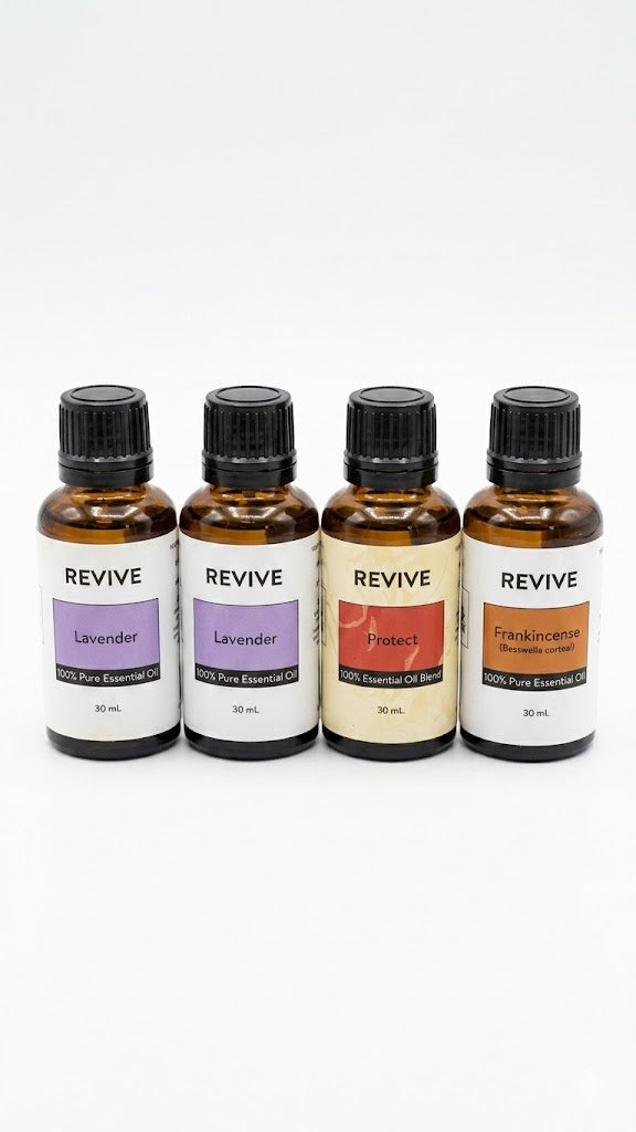 Set que incluye botellas de aceites esenciales en variedades.