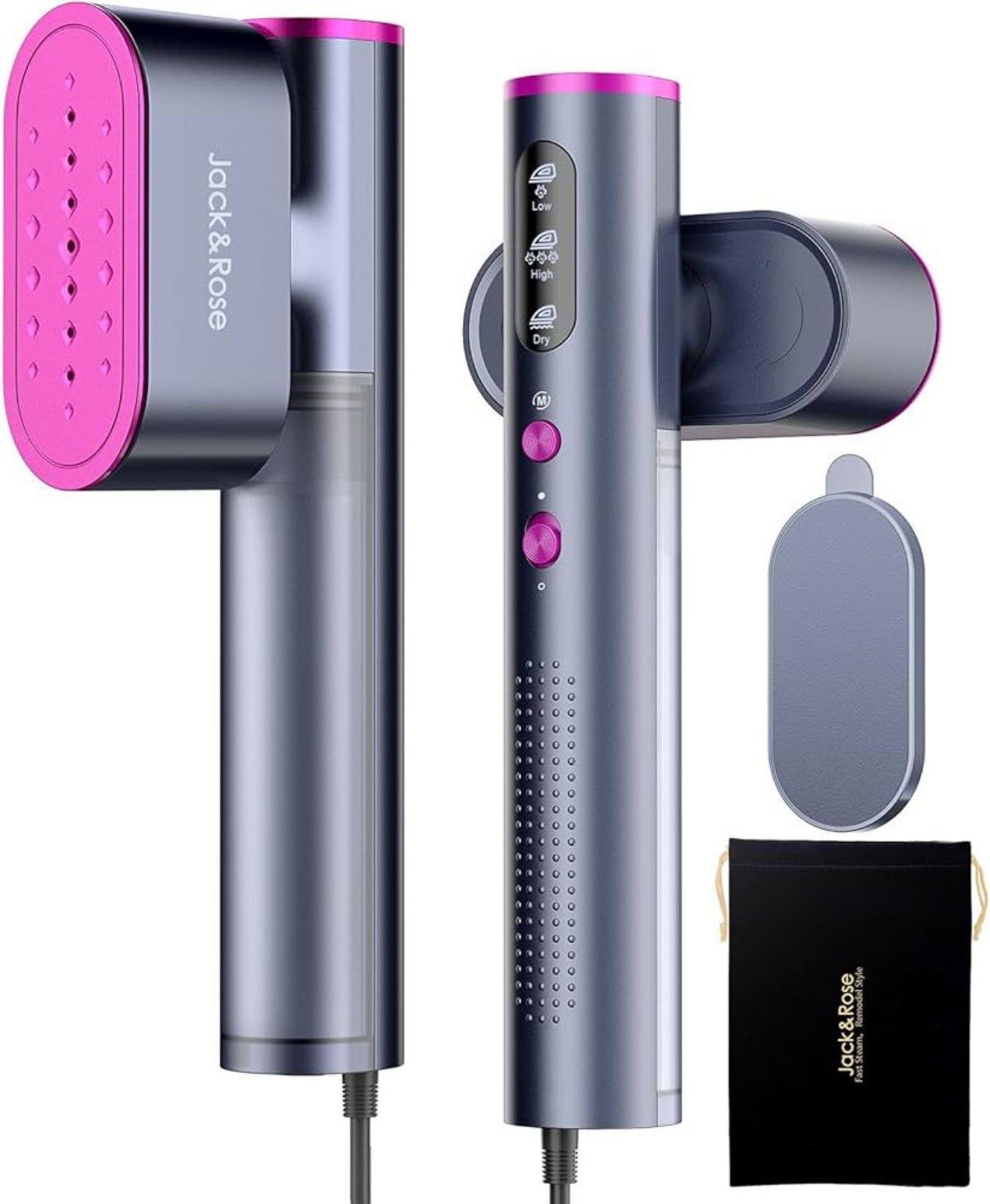 Cepillo Vaporizador Portátil para Ropa con Depósito de Agua, Calentamiento Rápido y Modos Seco, Bajo y Alto Vapor.