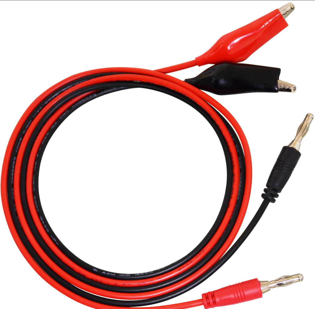 Cables de prueba estándar utilizados para conectar fuentes de alimentación, multímetros u otros equipos de laboratorio.