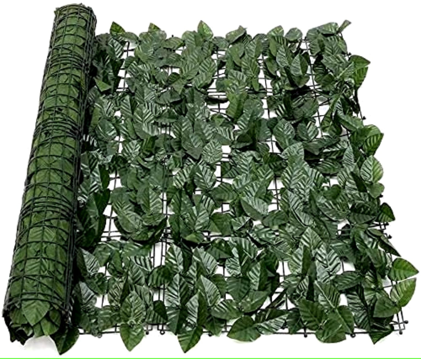 Panel de hojas artificiales decorativas para pared y jardín en color verde.