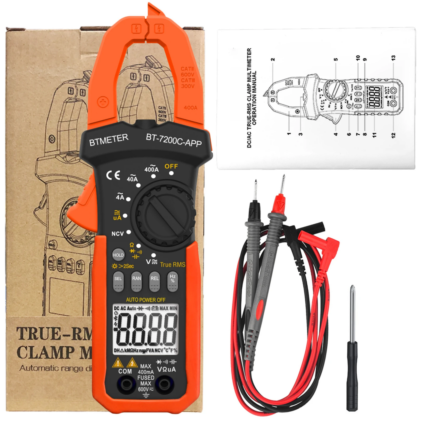 Pinza amperimétrica digital con capacidad True RMS para medir corriente y voltaje