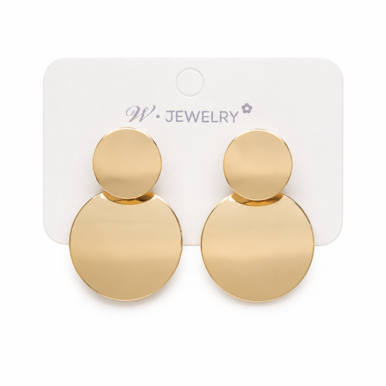 Pendientes colgantes de círculos lisos color dorado.